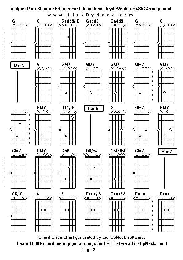 Chord Grids Chart of chord melody fingerstyle guitar song-Amigos Para Siempre-Friends For Life-Andrew Lloyd Webber-BASIC Arrangement,generated by LickByNeck software.